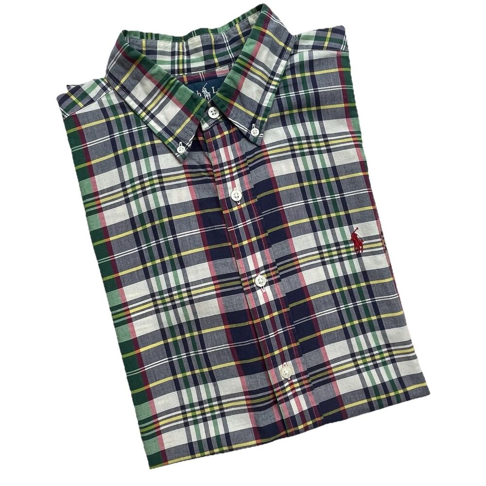 Ralph Lauren Men's Classic Fit Multicolor Plaid Short Sleeve Button Down Shirt-L